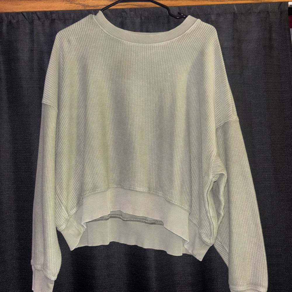 Aerie Ribbed Crew Neck Sweater olive green